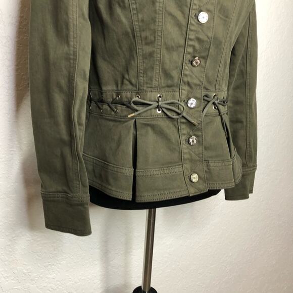 WHBM army green military style lace up waist jacket size Small - Picture 3 of 14
